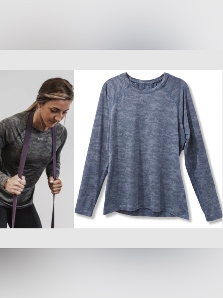 Nobull Blue Heathered Camo Long Sleeve Top